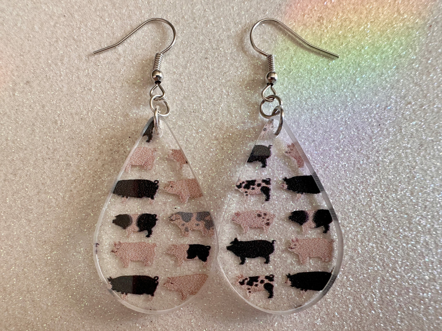 Pig Earrings: Laser Cut Acrylic Pigs, Piglet, Piggy, Oink, Farm Animals, Piggies, Pink, Spotted Pigs, Black Pigs, Gifts for Her/Him/Them