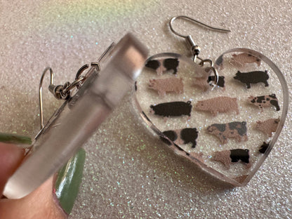 Pig Earrings: Laser Cut Acrylic Pigs, Piglet, Piggy, Oink, Farm Animals, Piggies, Pink, Spotted Pigs, Black Pigs, Gifts for Her/Him/Them