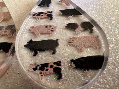 Pig Earrings: Laser Cut Acrylic Pigs, Piglet, Piggy, Oink, Farm Animals, Piggies, Pink, Spotted Pigs, Black Pigs, Gifts for Her/Him/Them