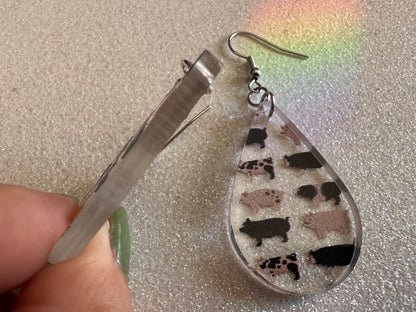 Pig Earrings: Laser Cut Acrylic Pigs, Piglet, Piggy, Oink, Farm Animals, Piggies, Pink, Spotted Pigs, Black Pigs, Gifts for Her/Him/Them
