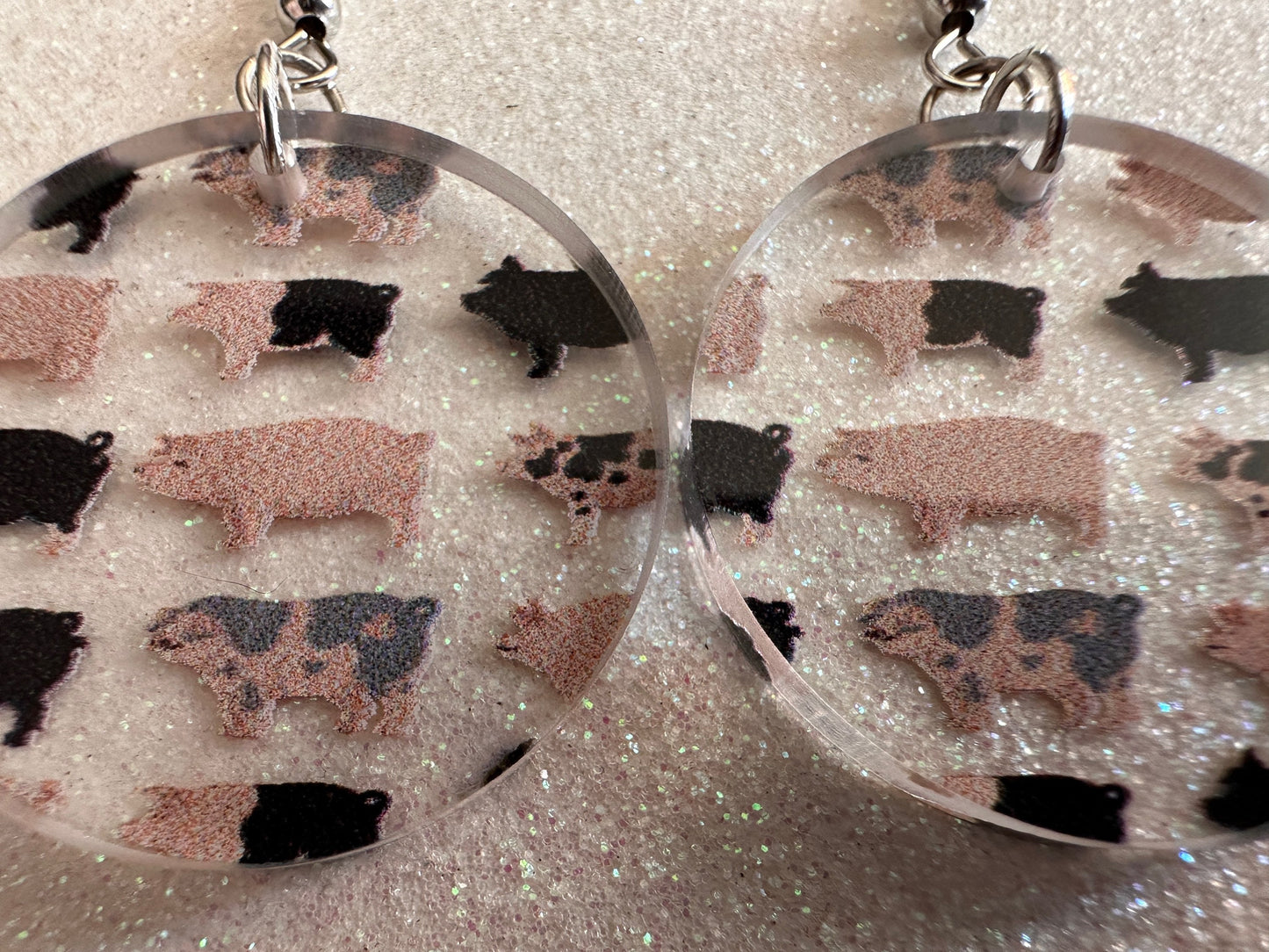 Pig Earrings: Laser Cut Acrylic Pigs, Piglet, Piggy, Oink, Farm Animals, Piggies, Pink, Spotted Pigs, Black Pigs, Gifts for Her/Him/Them