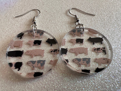 Pig Earrings: Laser Cut Acrylic Pigs, Piglet, Piggy, Oink, Farm Animals, Piggies, Pink, Spotted Pigs, Black Pigs, Gifts for Her/Him/Them