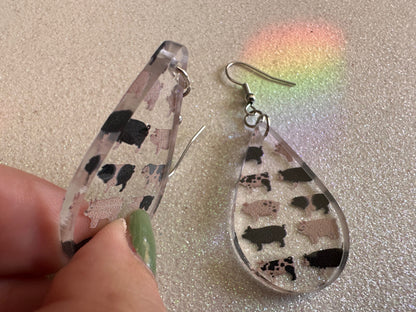 Pig Earrings: Laser Cut Acrylic Pigs, Piglet, Piggy, Oink, Farm Animals, Piggies, Pink, Spotted Pigs, Black Pigs, Gifts for Her/Him/Them