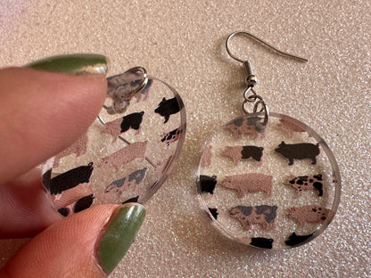 Pig Earrings: Laser Cut Acrylic Pigs, Piglet, Piggy, Oink, Farm Animals, Piggies, Pink, Spotted Pigs, Black Pigs, Gifts for Her/Him/Them