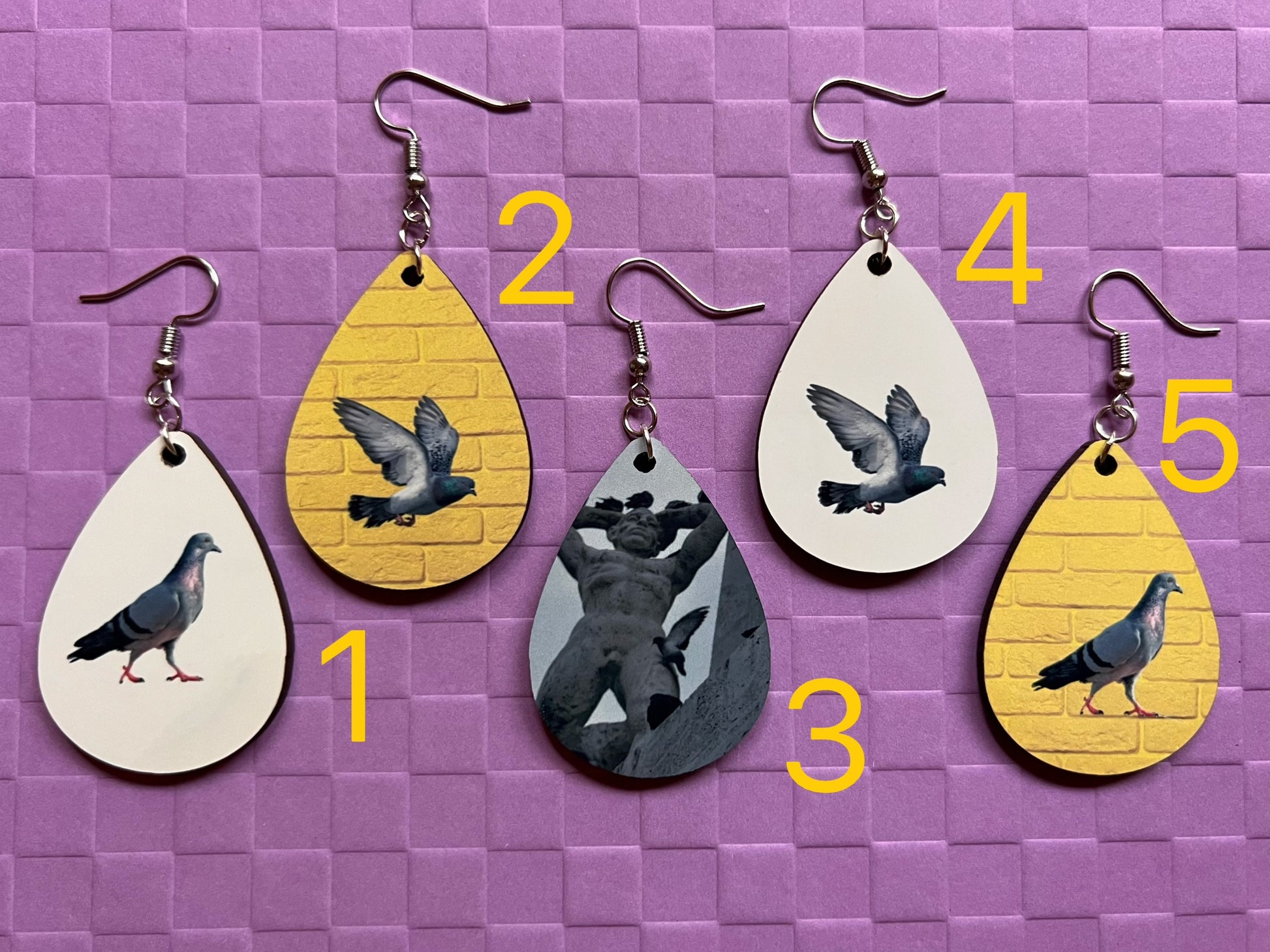 Pigeon Earrings: Sublimated City Bird, NYC, Animals, Doves, Birds, Pigeons, Dove,Animal, Zoo, Best Gifts for Her/Him/Them