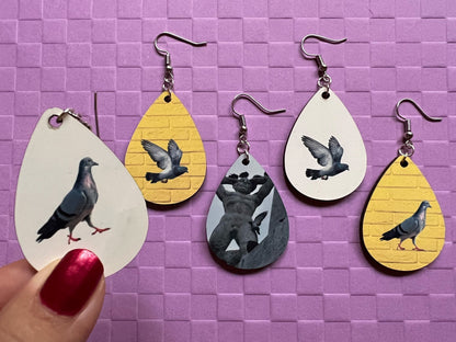 Pigeon Earrings: Sublimated City Bird, NYC, Animals, Doves, Birds, Pigeons, Dove,Animal, Zoo, Best Gifts for Her/Him/Them