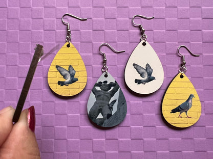 Pigeon Earrings: Sublimated City Bird, NYC, Animals, Doves, Birds, Pigeons, Dove,Animal, Zoo, Best Gifts for Her/Him/Them