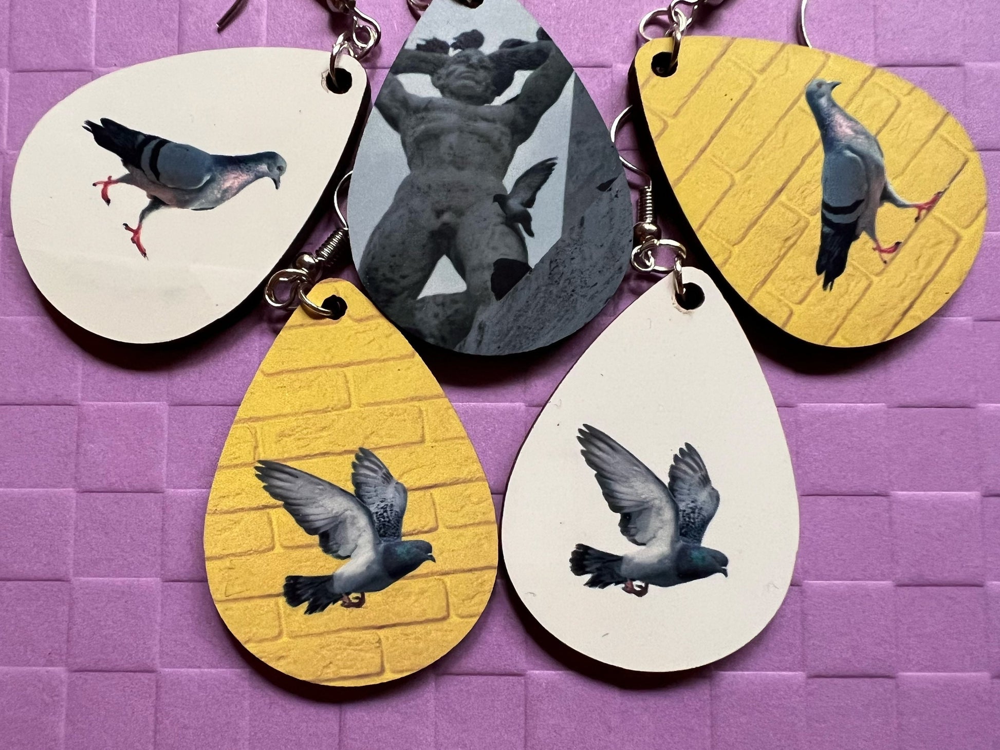 Pigeon Earrings: Sublimated City Bird, NYC, Animals, Doves, Birds, Pigeons, Dove,Animal, Zoo, Best Gifts for Her/Him/Them
