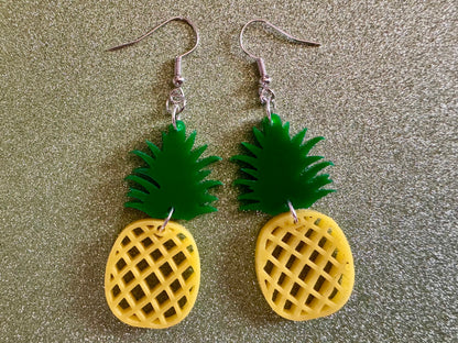 Pineapple Earrings: Tropical Fruit, Summer Vibes, Hawaii, Laser Cut Acrylic Pineapples, Food Earrings, Best Gifts for Her/Him/Them
