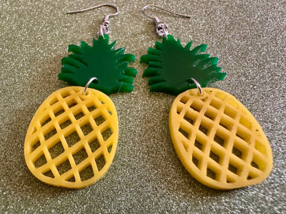 Pineapple Earrings: Tropical Fruit, Summer Vibes, Hawaii, Laser Cut Acrylic Pineapples, Food Earrings, Best Gifts for Her/Him/Them