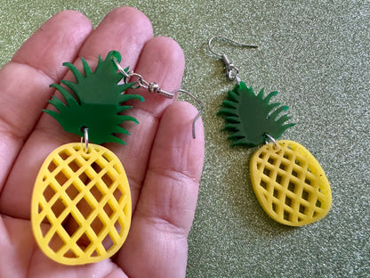 Pineapple Earrings: Tropical Fruit, Summer Vibes, Hawaii, Laser Cut Acrylic Pineapples, Food Earrings, Best Gifts for Her/Him/Them