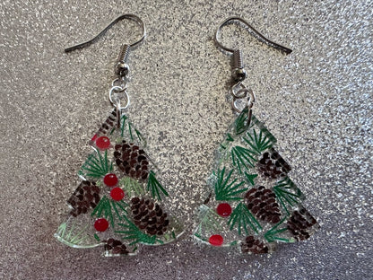 Pinecone Earrings: Laser Cut Acrylic Berries, Pine Tree Needles, Pinecones, Christmas Trees, Green, Cottage, Best Gifts for Her/Him/Them