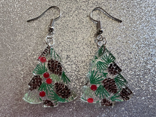 Pinecone Earrings: Laser Cut Acrylic Berries, Pine Tree Needles, Pinecones, Christmas Trees, Green, Cottage, Best Gifts for Her/Him/Them