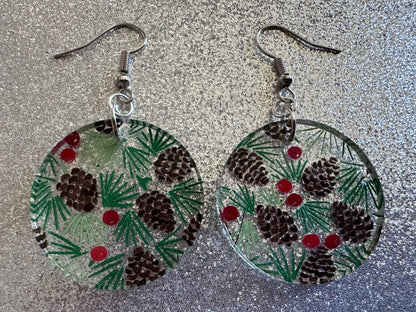 Pinecone Earrings: Laser Cut Acrylic Berries, Pine Tree Needles, Pinecones, Christmas Trees, Green, Cottage, Best Gifts for Her/Him/Them