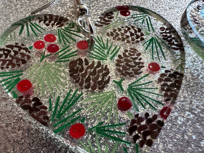 Pinecone Earrings: Laser Cut Acrylic Berries, Pine Tree Needles, Pinecones, Christmas Trees, Green, Cottage, Best Gifts for Her/Him/Them