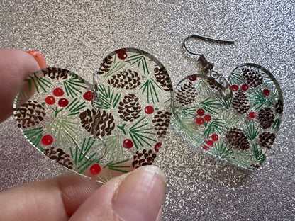 Pinecone Earrings: Laser Cut Acrylic Berries, Pine Tree Needles, Pinecones, Christmas Trees, Green, Cottage, Best Gifts for Her/Him/Them