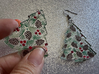 Pinecone Earrings: Laser Cut Acrylic Berries, Pine Tree Needles, Pinecones, Christmas Trees, Green, Cottage, Best Gifts for Her/Him/Them