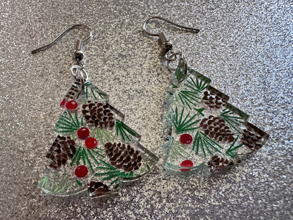 Pinecone Earrings: Laser Cut Acrylic Berries, Pine Tree Needles, Pinecones, Christmas Trees, Green, Cottage, Best Gifts for Her/Him/Them