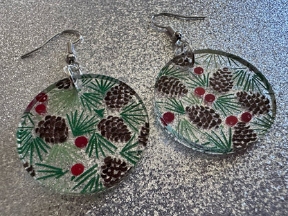 Pinecone Earrings: Laser Cut Acrylic Berries, Pine Tree Needles, Pinecones, Christmas Trees, Green, Cottage, Best Gifts for Her/Him/Them