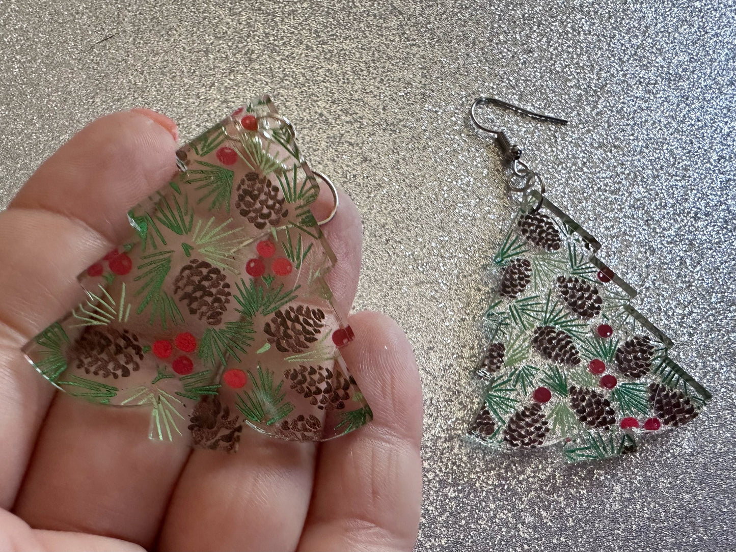 Pinecone Earrings: Laser Cut Acrylic Berries, Pine Tree Needles, Pinecones, Christmas Trees, Green, Cottage, Best Gifts for Her/Him/Them