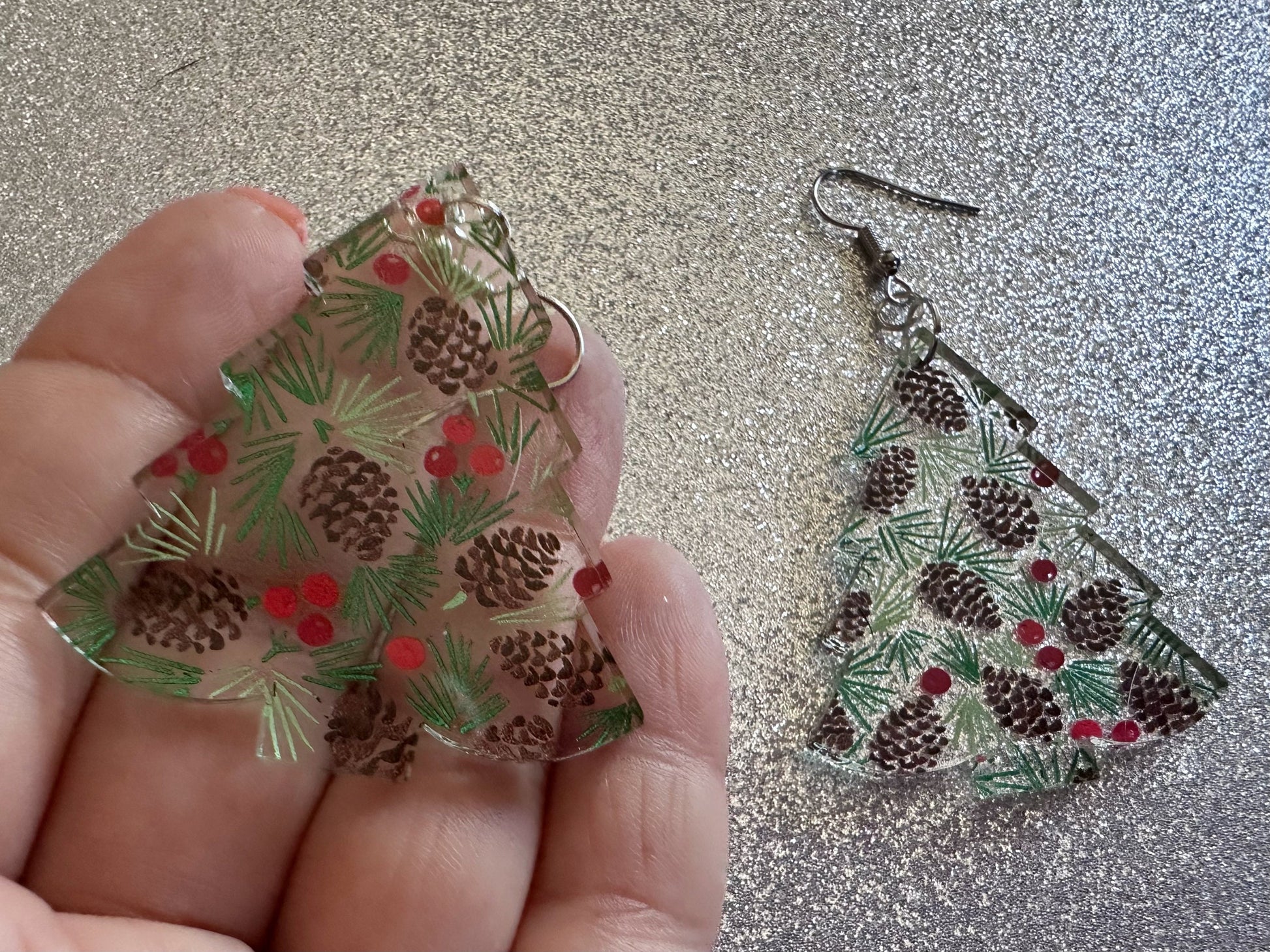 Pinecone Earrings: Laser Cut Acrylic Berries, Pine Tree Needles, Pinecones, Christmas Trees, Green, Cottage, Best Gifts for Her/Him/Them