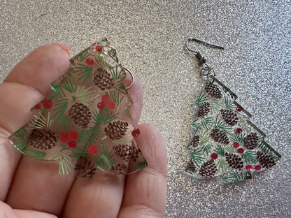 Pinecone Earrings: Laser Cut Acrylic Berries, Pine Tree Needles, Pinecones, Christmas Trees, Green, Cottage, Best Gifts for Her/Him/Them