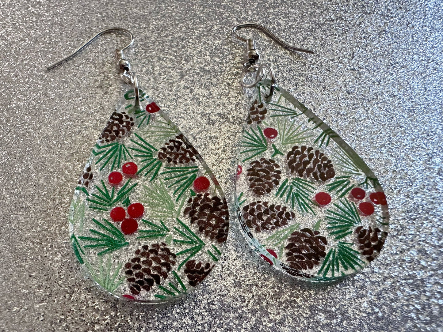 Pinecone Earrings: Laser Cut Acrylic Berries, Pine Tree Needles, Pinecones, Christmas Trees, Green, Cottage, Best Gifts for Her/Him/Them