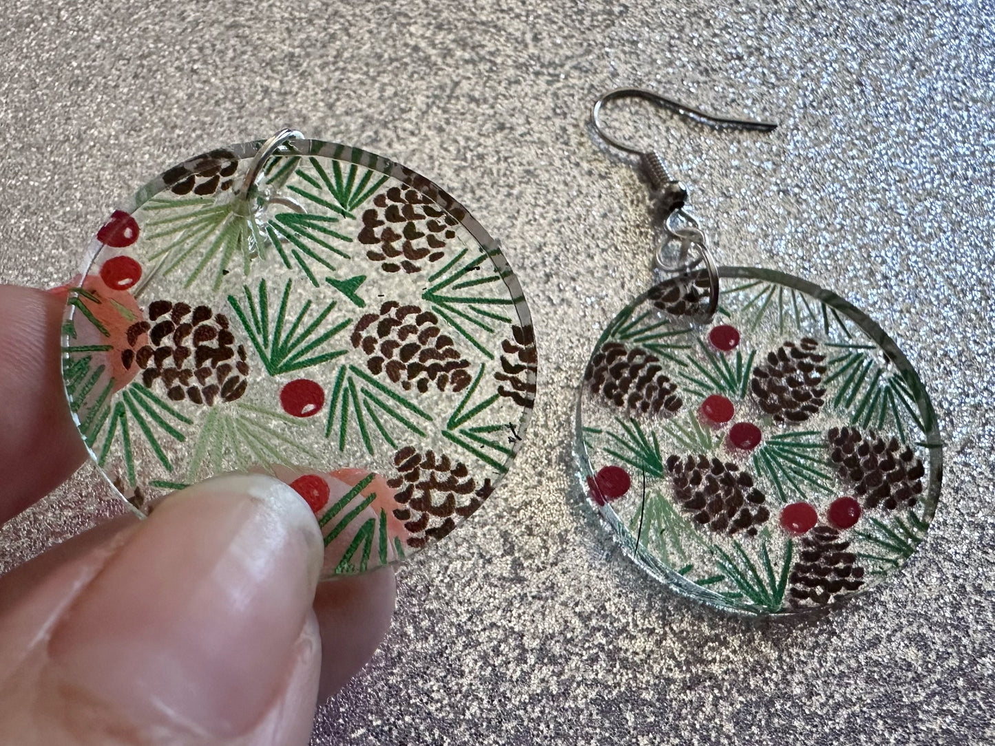 Pinecone Earrings: Laser Cut Acrylic Berries, Pine Tree Needles, Pinecones, Christmas Trees, Green, Cottage, Best Gifts for Her/Him/Them