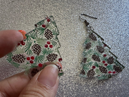 Pinecone Earrings: Laser Cut Acrylic Berries, Pine Tree Needles, Pinecones, Christmas Trees, Green, Cottage, Best Gifts for Her/Him/Them