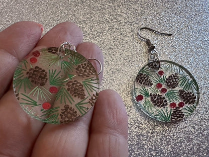 Pinecone Earrings: Laser Cut Acrylic Berries, Pine Tree Needles, Pinecones, Christmas Trees, Green, Cottage, Best Gifts for Her/Him/Them