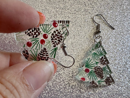 Pinecone Earrings: Laser Cut Acrylic Berries, Pine Tree Needles, Pinecones, Christmas Trees, Green, Cottage, Best Gifts for Her/Him/Them