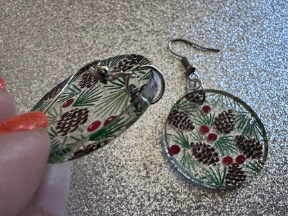 Pinecone Earrings: Laser Cut Acrylic Berries, Pine Tree Needles, Pinecones, Christmas Trees, Green, Cottage, Best Gifts for Her/Him/Them