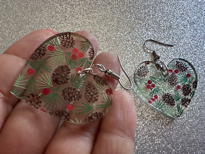 Pinecone Earrings: Laser Cut Acrylic Berries, Pine Tree Needles, Pinecones, Christmas Trees, Green, Cottage, Best Gifts for Her/Him/Them