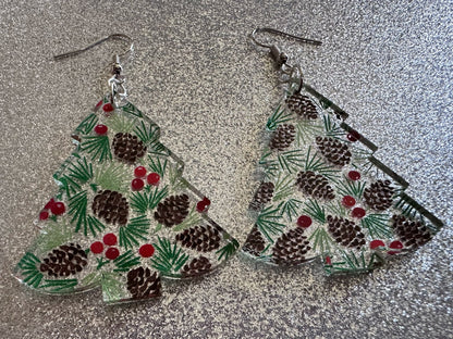 Pinecone Earrings: Laser Cut Acrylic Berries, Pine Tree Needles, Pinecones, Christmas Trees, Green, Cottage, Best Gifts for Her/Him/Them