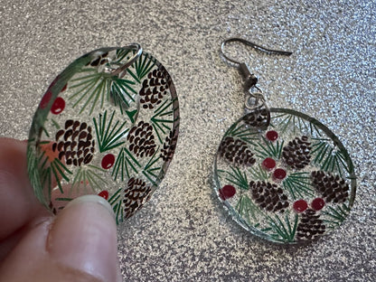 Pinecone Earrings: Laser Cut Acrylic Berries, Pine Tree Needles, Pinecones, Christmas Trees, Green, Cottage, Best Gifts for Her/Him/Them