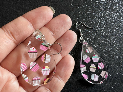 Pink Cupcake Earrings: Laser Cut Acrylic Cupcakes, Tea Party, Cafe, Dessert, Love, Delicious, Baker, Bakery, Best Gifts for Her/Him/Them
