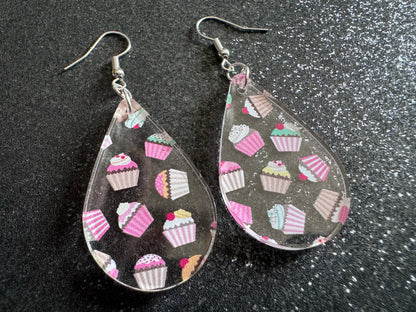 Pink Cupcake Earrings: Laser Cut Acrylic Cupcakes, Tea Party, Cafe, Dessert, Love, Delicious, Baker, Bakery, Best Gifts for Her/Him/Them