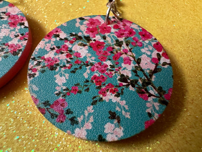 Pink Flower Earrings: Laser Cut Acrylic Flowers, Floral, Blue, Botany, Garden, Summer Vibes, Cherry Blossoms, Best Gifts for Her/Him/Them