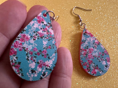 Pink Flower Earrings: Laser Cut Acrylic Flowers, Floral, Blue, Botany, Garden, Summer Vibes, Cherry Blossoms, Best Gifts for Her/Him/Them