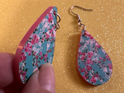 Pink Flower Earrings: Laser Cut Acrylic Flowers, Floral, Blue, Botany, Garden, Summer Vibes, Cherry Blossoms, Best Gifts for Her/Him/Them