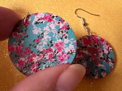 Pink Flower Earrings: Laser Cut Acrylic Flowers, Floral, Blue, Botany, Garden, Summer Vibes, Cherry Blossoms, Best Gifts for Her/Him/Them