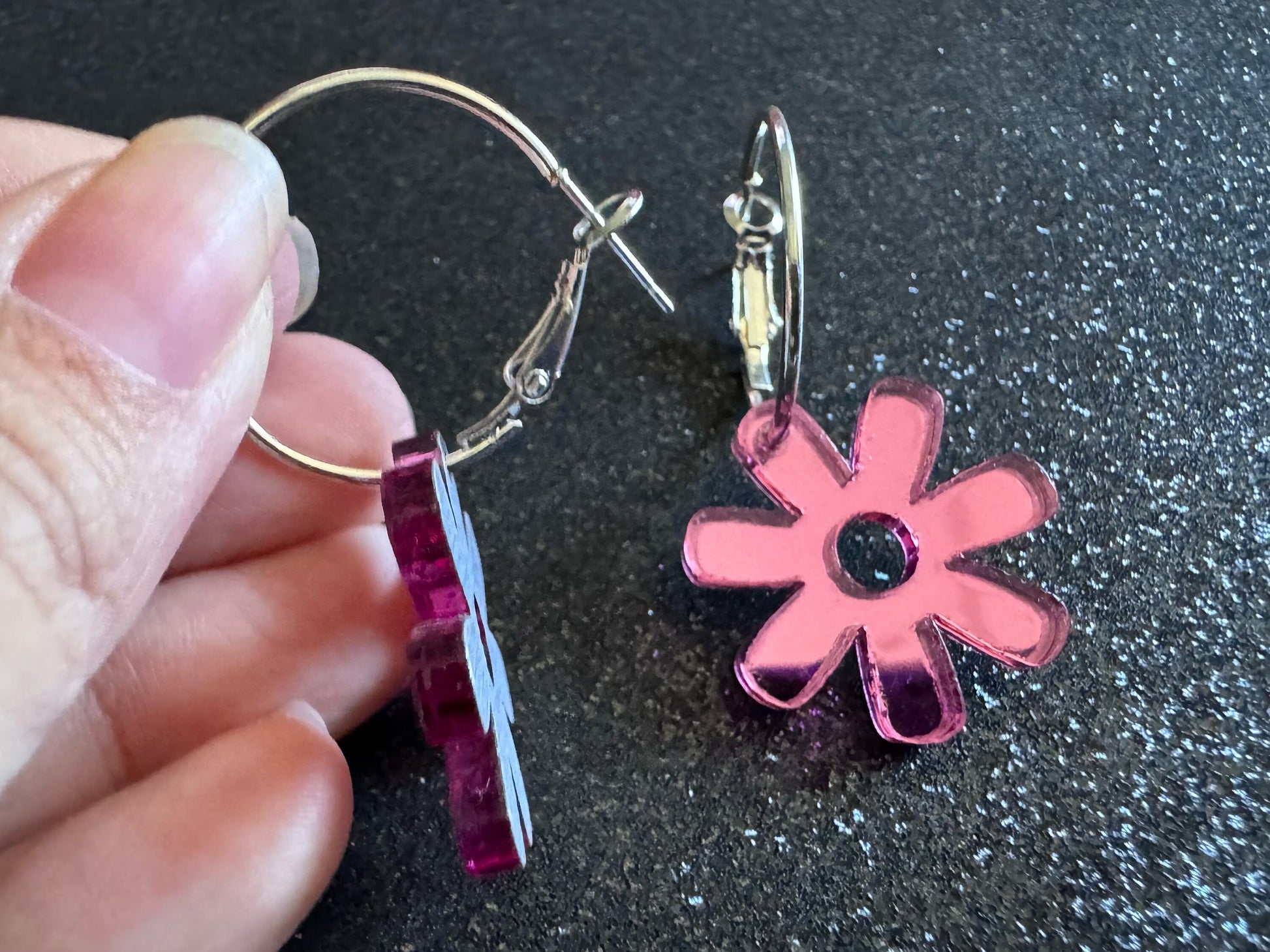 Pink Flower Earrings: Laser Cut Acrylic Flowers on Loops, Floral, Flowers, Tropical, Botanical, Summer Vibes, Best Gifts for Her/Him/Them