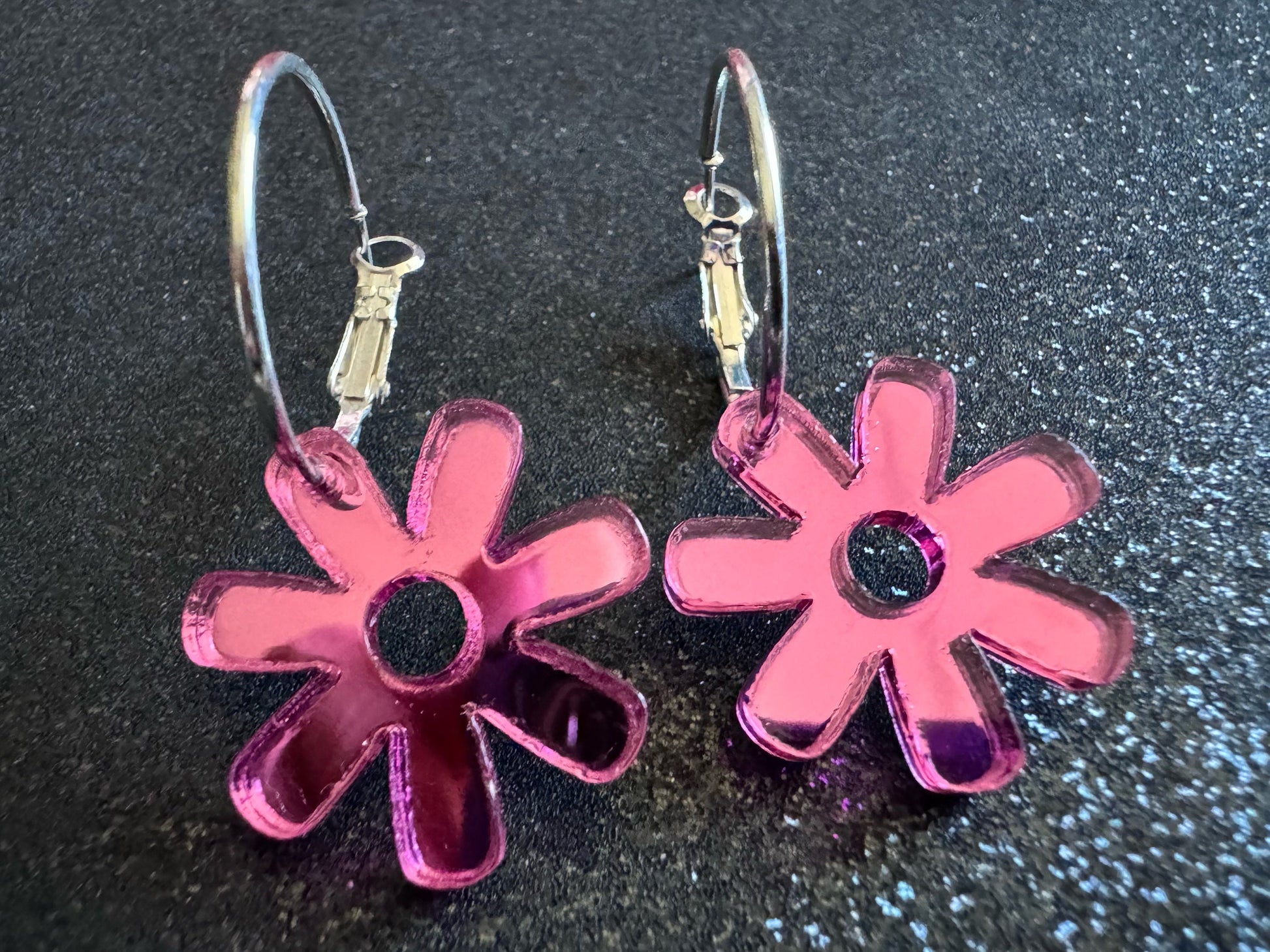 Pink Flower Earrings: Laser Cut Acrylic Flowers on Loops, Floral, Flowers, Tropical, Botanical, Summer Vibes, Best Gifts for Her/Him/Them