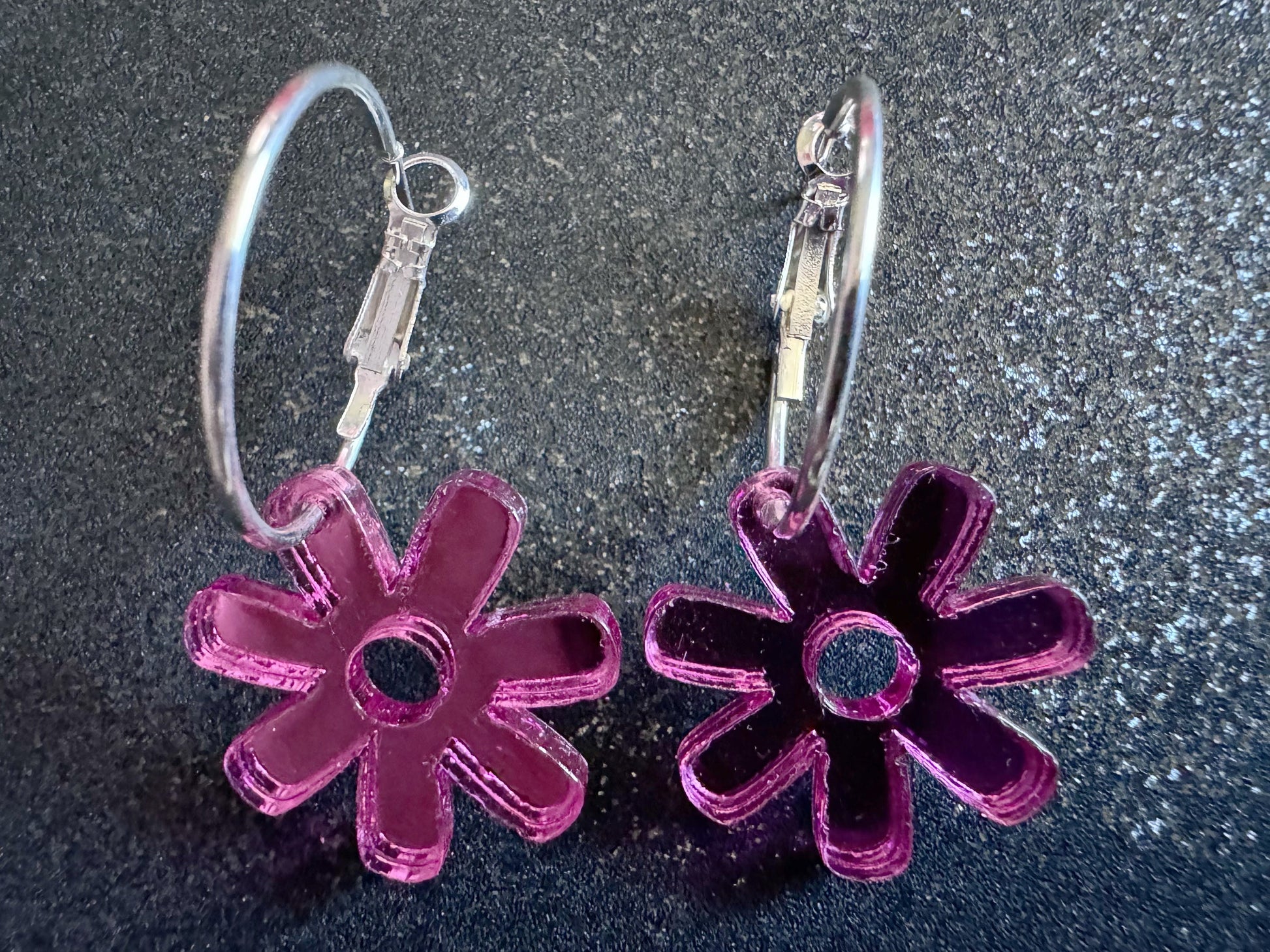 Pink Flower Earrings: Laser Cut Acrylic Flowers on Loops, Floral, Flowers, Tropical, Botanical, Summer Vibes, Best Gifts for Her/Him/Them