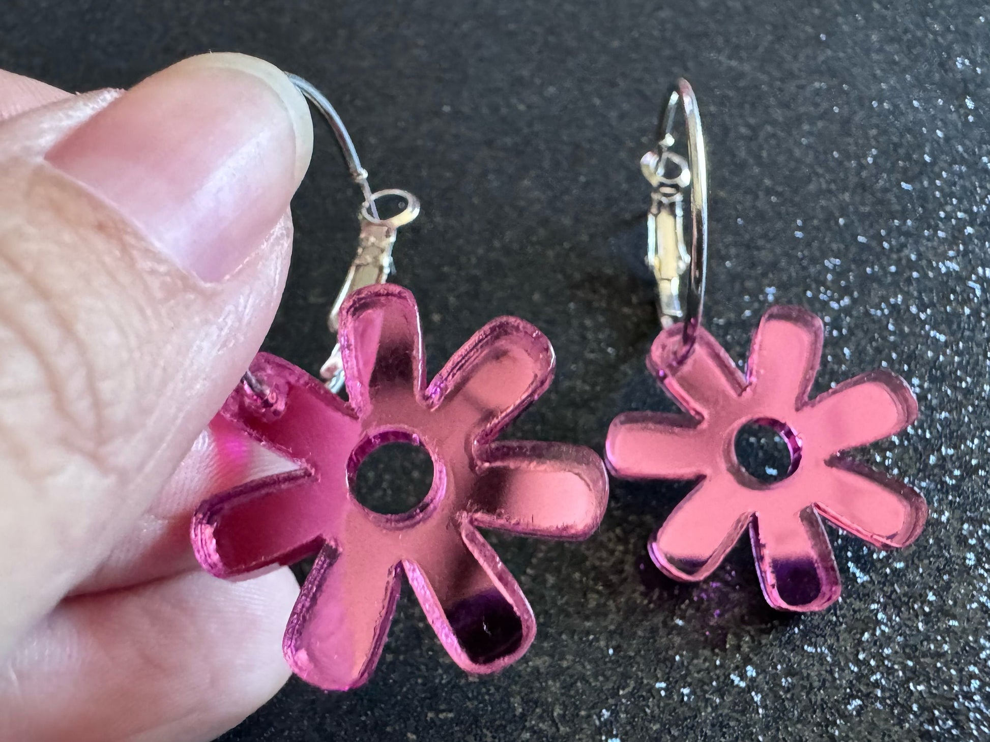 Pink Flower Earrings: Laser Cut Acrylic Flowers on Loops, Floral, Flowers, Tropical, Botanical, Summer Vibes, Best Gifts for Her/Him/Them