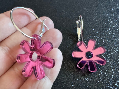 Pink Flower Earrings: Laser Cut Acrylic Flowers on Loops, Floral, Flowers, Tropical, Botanical, Summer Vibes, Best Gifts for Her/Him/Them