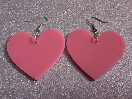 Pink Heart Earrings: Laser Cut Acrylic Hearts, Love, Valentines Day, Anniversary, Custom Hearts, Best Gifts for Her/Him/Them
