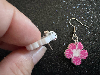 Pink Hibiscus Earrings: Laser Cut Acrylic Flowers, Floral, Flowers, Hawaii, Maui Strong, Summer Vibes, Best Gifts for Her/Him/Them