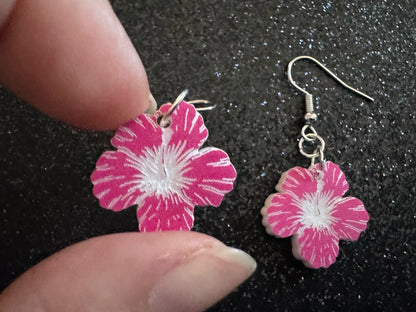 Pink Hibiscus Earrings: Laser Cut Acrylic Flowers, Floral, Flowers, Hawaii, Maui Strong, Summer Vibes, Best Gifts for Her/Him/Them