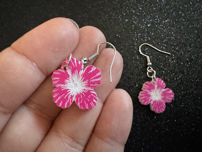 Pink Hibiscus Earrings: Laser Cut Acrylic Flowers, Floral, Flowers, Hawaii, Maui Strong, Summer Vibes, Best Gifts for Her/Him/Them